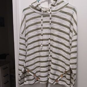 Striped Green and White Hooded Swim Coverup